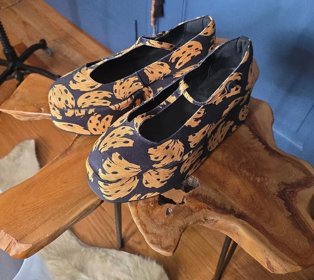 Title:FARM Rio Black Bananica Bunch Platform Mary Jane Ballerina Flats NWOT